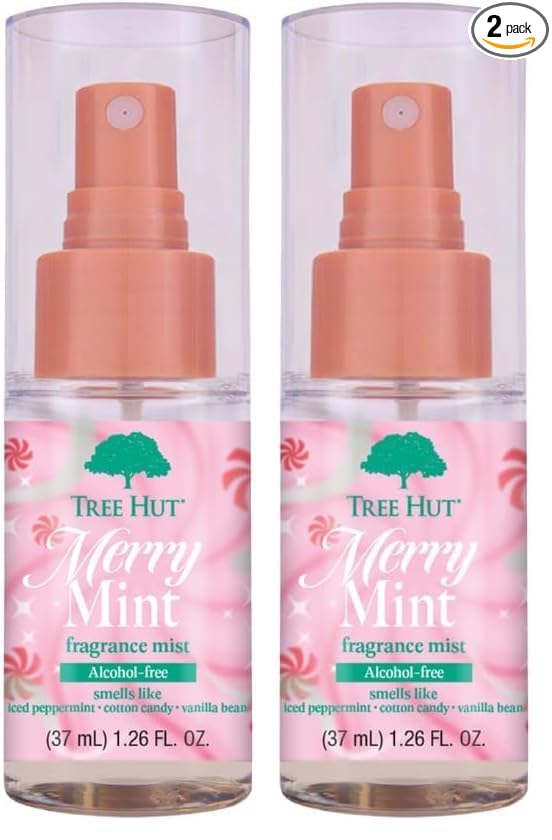 Tree Hut Mini Merry Mint Fragrance Mist, Refreshing Body Spray, Layer with Favorite Scents, Holiday Gift & Stocking Stuffer, Travel Size, 2 fl oz (Pack of 2)