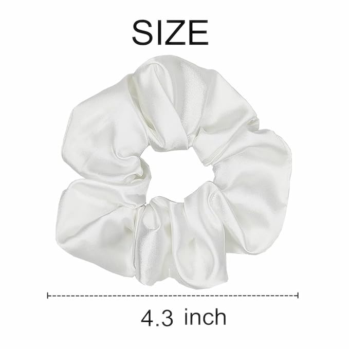 12 Pcs Satin Silk Scrunchies, Soft Hair Ties, Fashion Hair Bands, Hair Bows & Ponytail Holders, Women and Girls Accessories (4.3 Inch, White)