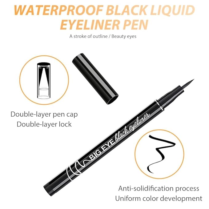 WanTuoluo 12-Pieces Matte Liquid Eyeliner Pens Set, Eye Ink Liner Makeup, Quick Drying, Smudge-Resistant, Vegan Formula (Pack of 12) (Black)