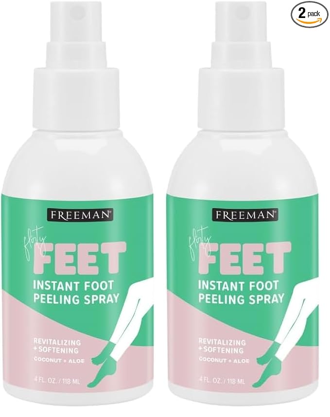 Freeman Flirty Feet Coconut and Aloe Instant Peeling Foot Spray, Softening Foot Peel Mask Exfoliates & Removes Dead Skin, Moisturizes Dry Feet, Clean Ingredients, 4 fl.oz./ 118 ml Bottle (Pack of 2)