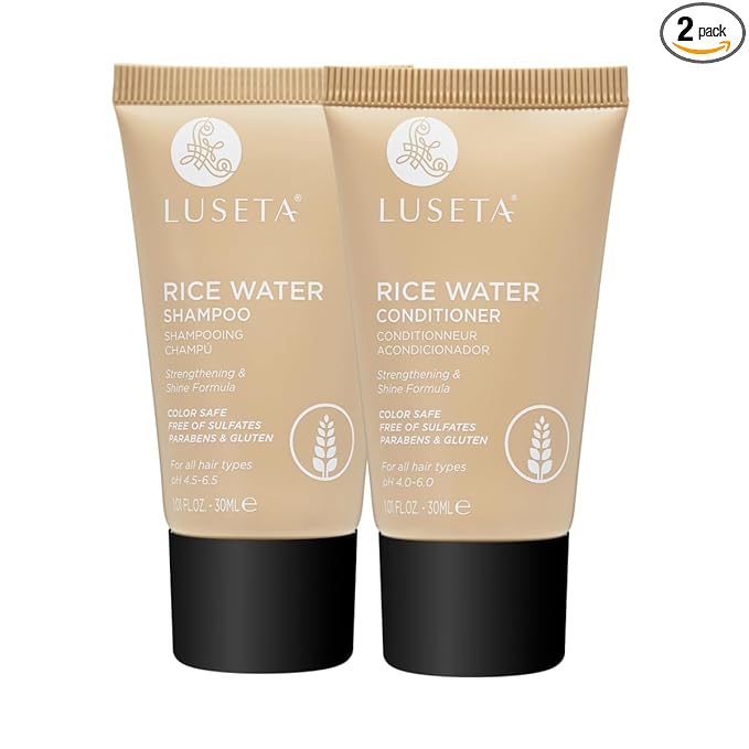 Luseta Rice Water Shampoo and conditioner Set Strengthening & Nourishing Revitalizes Shine for All Hair Types Hydrating & Frizz Control for Women and Men 1.01oz*2