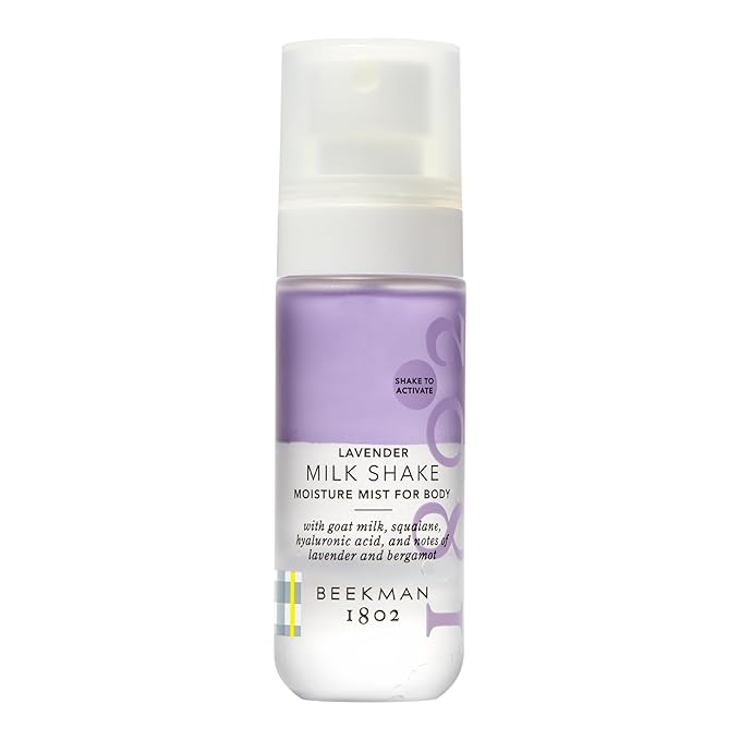 Beekman 1802 Milk Shake Hydrating Body Mist – Alcohol-Free Moisture with Goat Milk, Hyaluronic Acid & Squalane, Lightweight Skin Softening Spray for Sensitive Skin – Lavender, 2 Fl Oz