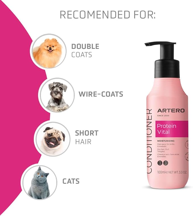 Artero Protein Vital Conditioner for Dogs and Cats – Deep Hydration and Coat Repair with Silk Proteins – Professional Grooming Conditioner, 3.3 oz