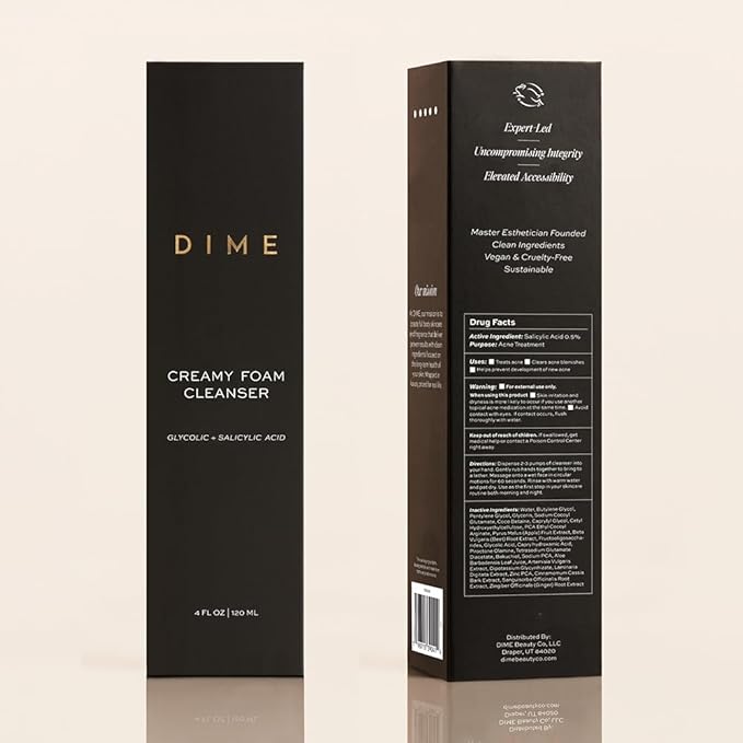 DIME Beauty Creamy Foam Cleanser - Daily Foaming Face Wash with Salicylic Acid & Glycolic Acid - Gentle Exfoliating Cleanser for Acne-Prone & Oily Skin, Vegan, Cruelty-Free, 4 oz / 120 ml