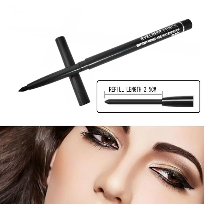 Professional Retractable Eye Liner Pencils, 12 Pcs Matte Brown, Inner Eyeliner, Brow Pens, Makeup-Brown (Black-12 Pcs-Matte)