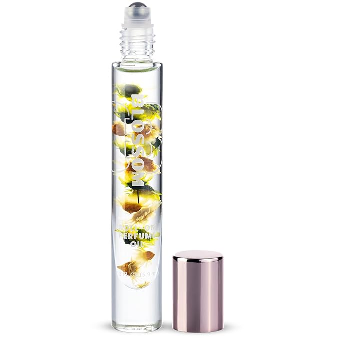 Blossom Roll on Perfume for Women Alcohol Free Gourmand Rollerball Perfume Oil with Essential Oils, Infused with Real Flowers, Made in USA, 0.20oz, (Pistachio, Almond, Vanilla) Pistachio Gelato