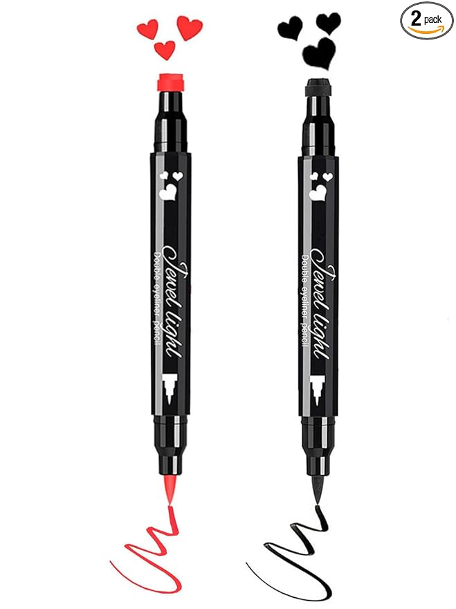 Go Ho 2 PCS Waterproof Liquid Eyeliner Stamps,Double-side Black&Red Smudge-proof Eye Liner,Heart Stamp Eyeliner for Halloween Costumes Makeup,Long-lasting Love Tattoo Tools
