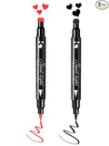 Go Ho 2 PCS Waterproof Liquid Eyeliner Stamps,Double-side Black&Red Smudge-proof Eye Liner,Heart Stamp Eyeliner for Halloween Costumes Makeup,Long-lasting Love Tattoo Tools