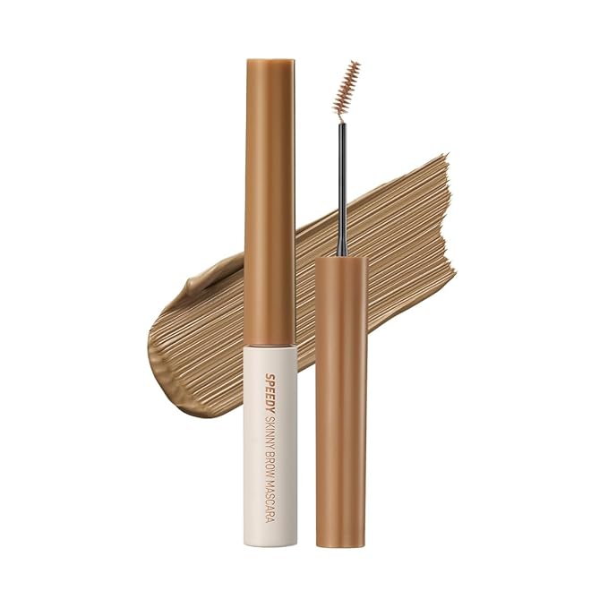 PERIPERA Speedy Skinny Brow Mascara (03 NATURAL BROWN), Tinted Eyebrow Mascara with Slim Precision Brush, Clump-Free Natural Brows, K Beauty, Korean Makeup