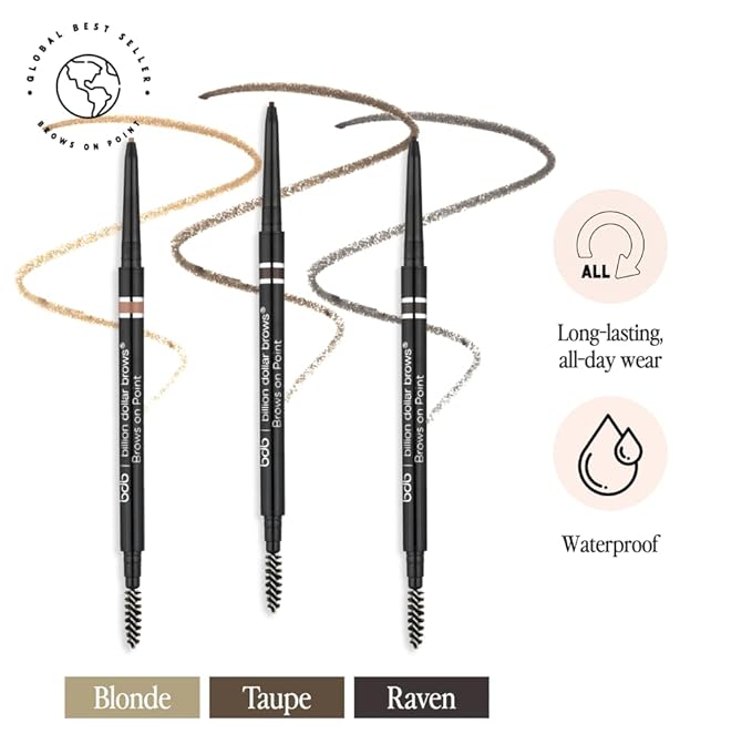 Billion Dollar Brows Brows On Point Micro Eyebrow Pencil, Raven/Black - Ultrafine Waterproof Microblade Tip for Hair-Like Strokes - Smudge-Proof Retractable Slim Brow Liner with Spoolie Brush