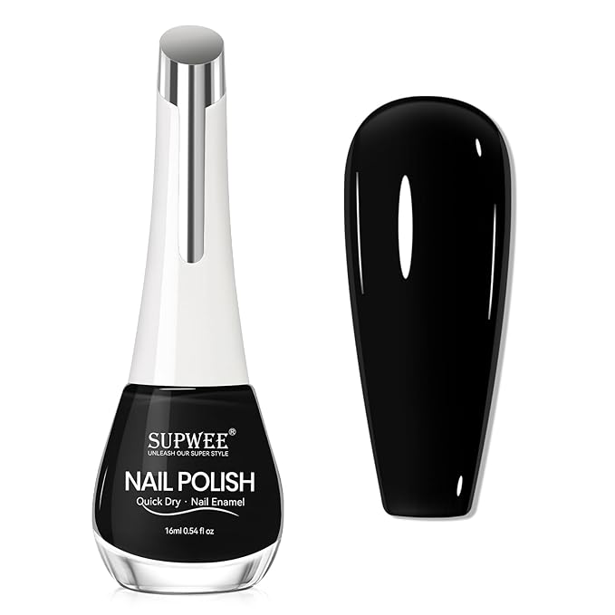 Black Nail Polish, Large Volume Quick Dry Air Fast Drying Fingernail Polish Nail Art DIY Home Manicure for Women 16ml/0.54 oz