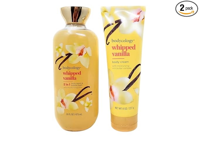 Whipped Vanilla 2 in 1 Body Wash and Bubble Bath 16 fl oz & Whipped Vanilla Body Cream 8 oz (Pack of 2)