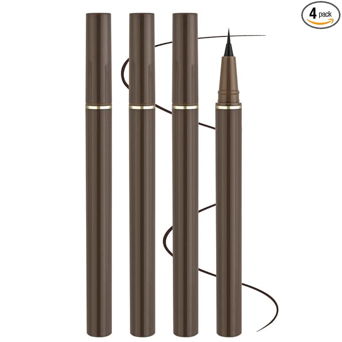 Ultra Fine Liquid Eyeliner Set，4 Pack Matte Brown EyeLiners Pencils，Eye Ink Liner-Precision Tip for Winged and Inner Corner Makeup，Long Lasting，Quick-Dry，Waterproof ，Easy to Apply for Beginners