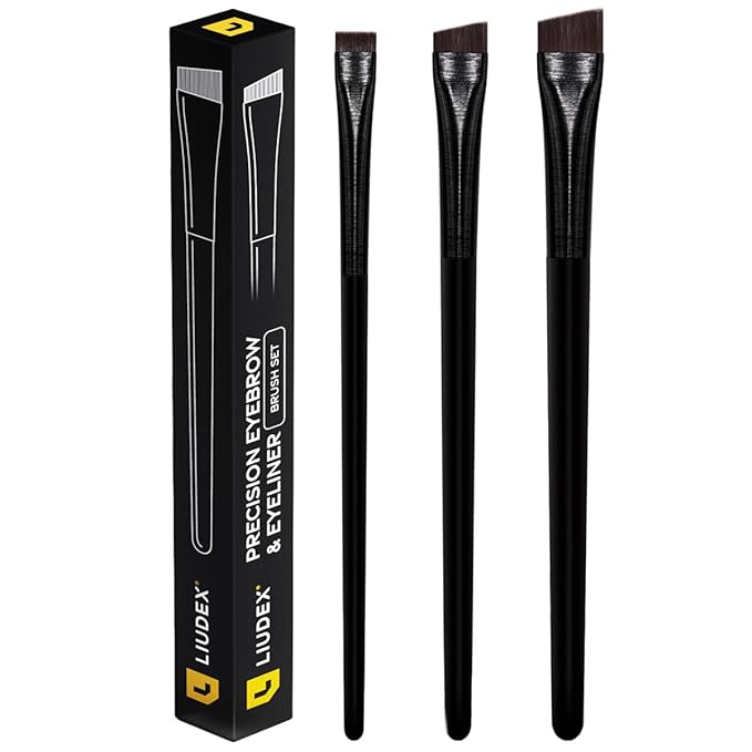 Eyeliner & Eyebrow Brush Set | Fine Angled, Slanted, Ultra-Thin Flat Makeup Brushes for Precision Gel & Brow Tinting with Soft Synthetic Hairs