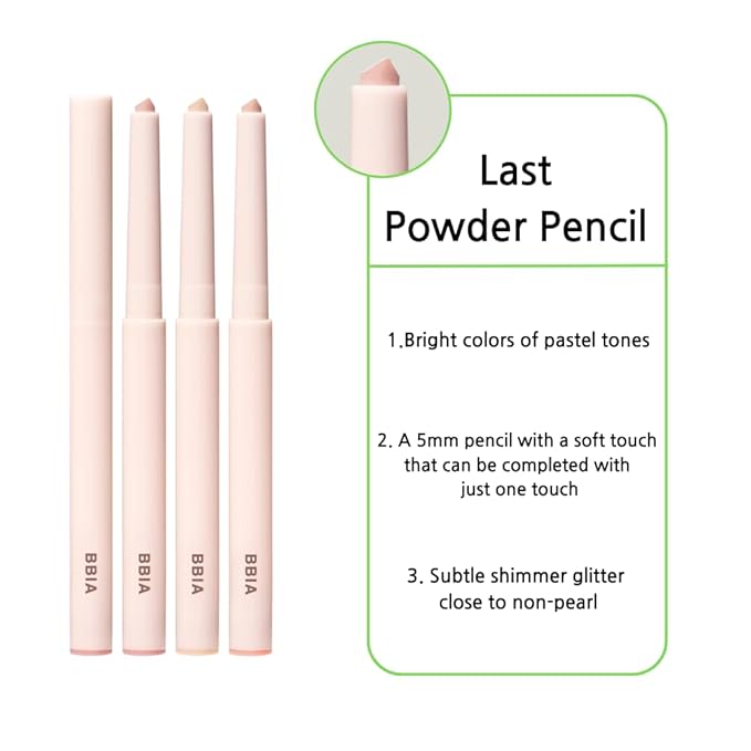 BBIA Last Powder Pencil 3 Colors - Shimmer Glitter Stick Eyeshadow Eyeliner, Under Eye Highlighter Stick Smooth Long-Lasting Creamy Crayon Eye Shadow Liner Pencil Korean Eye Makeup (01 CHERRY MILK)