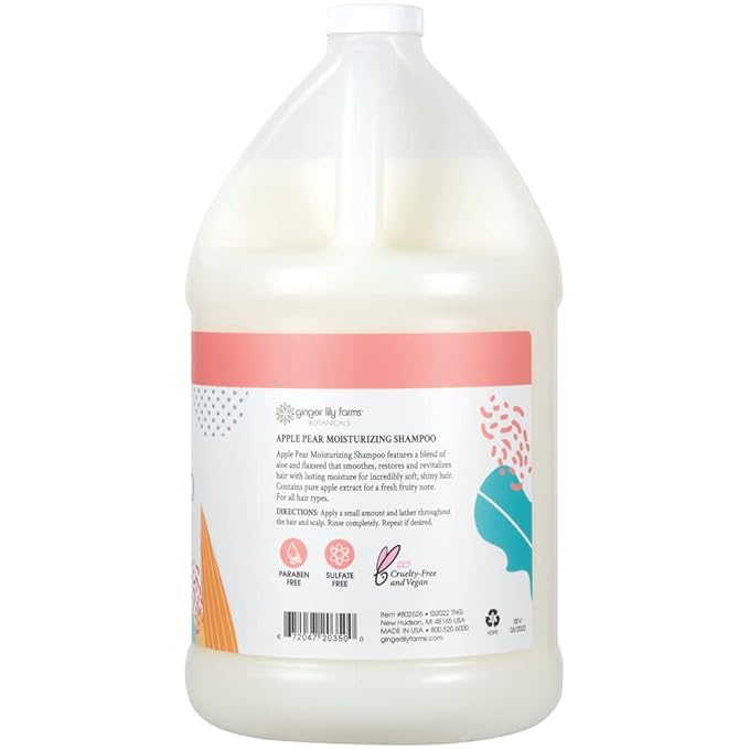 Ginger Lily Farms Botanicals Moisturizing Shampoo for All Hair Types, 100% Vegan & Cruelty-Free, Apple Pear Scent, 1 Gallon Refill (128 fl oz)