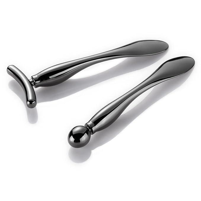 LISAPACK 2PCS Metal Eye Cream Applicator Wand Stick, Massager Tool for Facial Massage, Reduce Puffiness (Champagne)