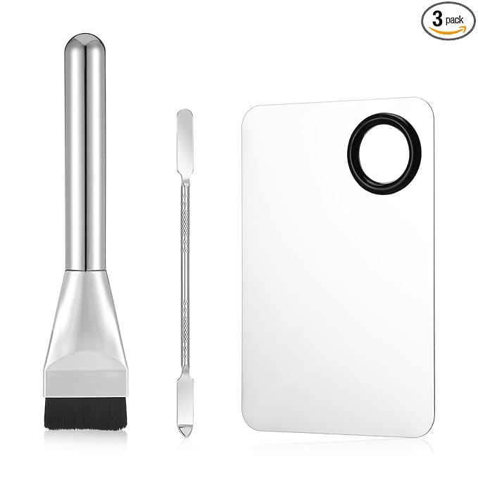 Mabor 3Pcs Make up Spatula Set, Makeup Mixing Palette Tray & Foundation Spatula & Brush, Make up Accessories Set for Women Girl Korean Makeup Facial Cosmetic Nail Art Tool
