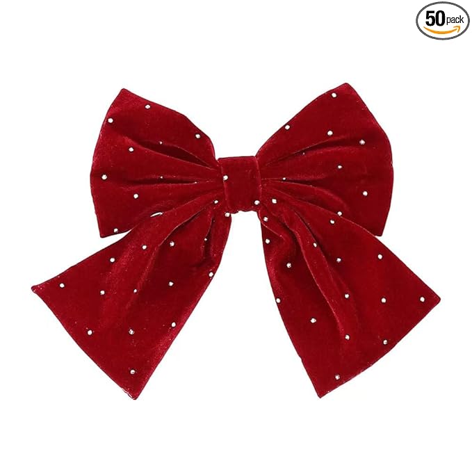 Large velvet three-dimensional rhinestone bow sparkling high-end spring clip hair accessory, worn for Christmas, parties, daily life #Red