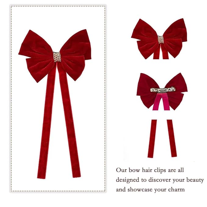Red chain velvet large bow hair accessory, high-end hair clip with high-end feel, ribbon tassel spring hair clip, Christmas, parties, dates, etc