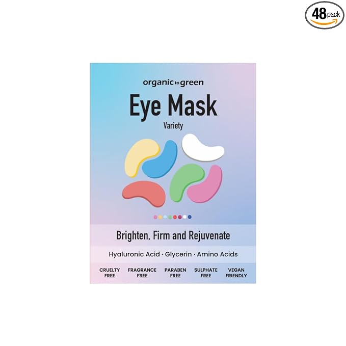 Organic To Green Eye Mask Variety Pack - Multi-Colored Under Eye Gels for Dark Circles and Puffiness - Hyaluronic Acid & Amino Acids - Clean Beauty, Vegan & Cruelty-Free (24 Pairs)
