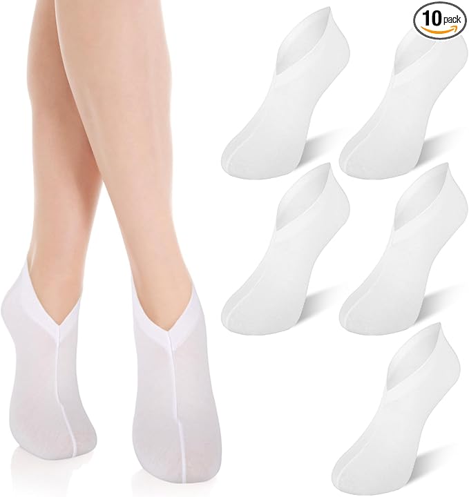 10-Pack White Spa Cotton Socks, Reusable Hydrating Socks, Cotton Blend Breathable Foot Mask Sleeves for Dry, Cracked Feet Relief, Overnight Moisturizing Foot Care, Home SPA Therapy