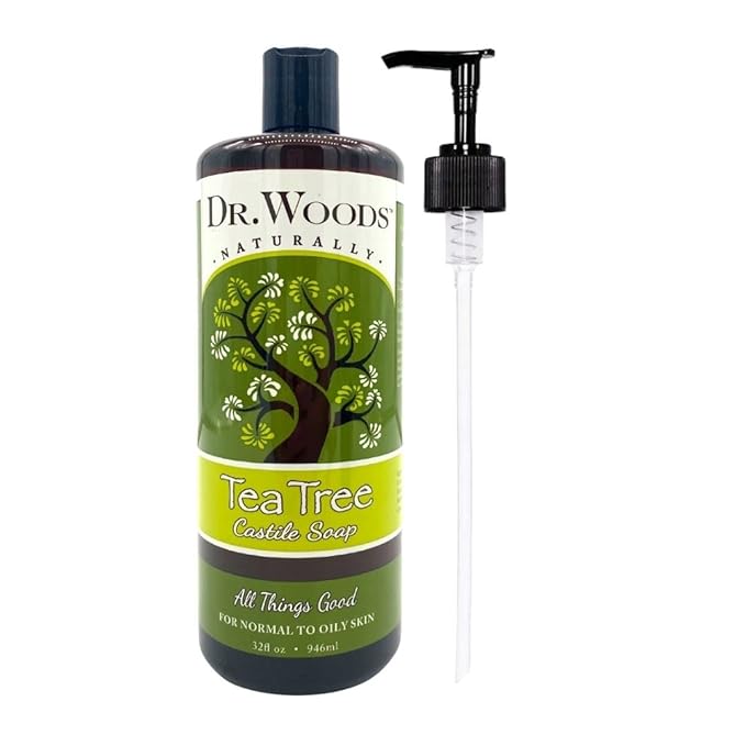 Dr. Woods Pure Tea Tree Liquid Castile Soap with Pump - Natural Castile Soap for Body, Hands, and Face with Vitamin E and Hemp Oil, for Men and Women - 32 Fl Oz
