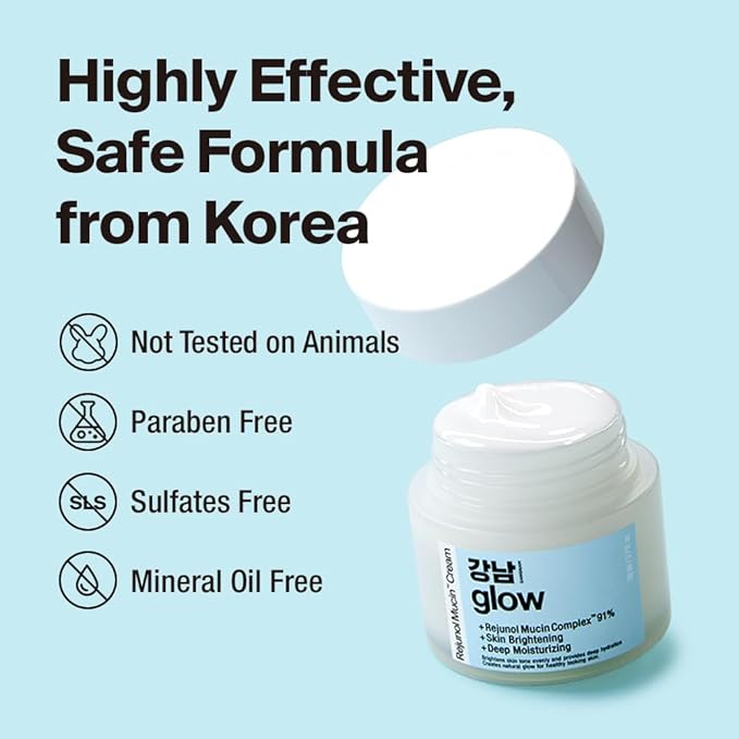 GANGNAM GLOW Rejunol Mucin PDRN Facial Cream 3.7 floz - 91.5% Snail Mucin Moisturizer with Hyaluronic Acid & Panthenol I Korean Skincare I Face Moisturizer for Women | Salmon DNA