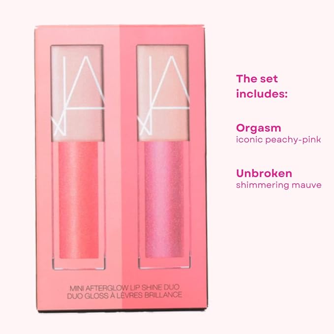 NARS Mini Afterglow Lip Shine Gloss Set:: Orgasm (Sheer Peachy Pink with Golden Shimmer), Unbroken (Shimmering Mauve)