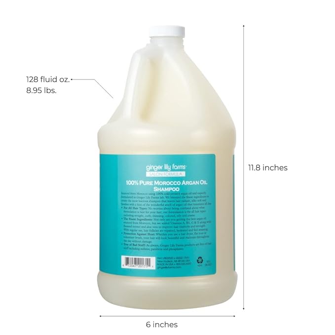 Ginger Lily Farms Salon Formula 100% Pure Morocco Argan Oil Shampoo for All Hair Types, 100% Vegan & Cruelty-Free, 1 Gallon Refill (Pack of 4)