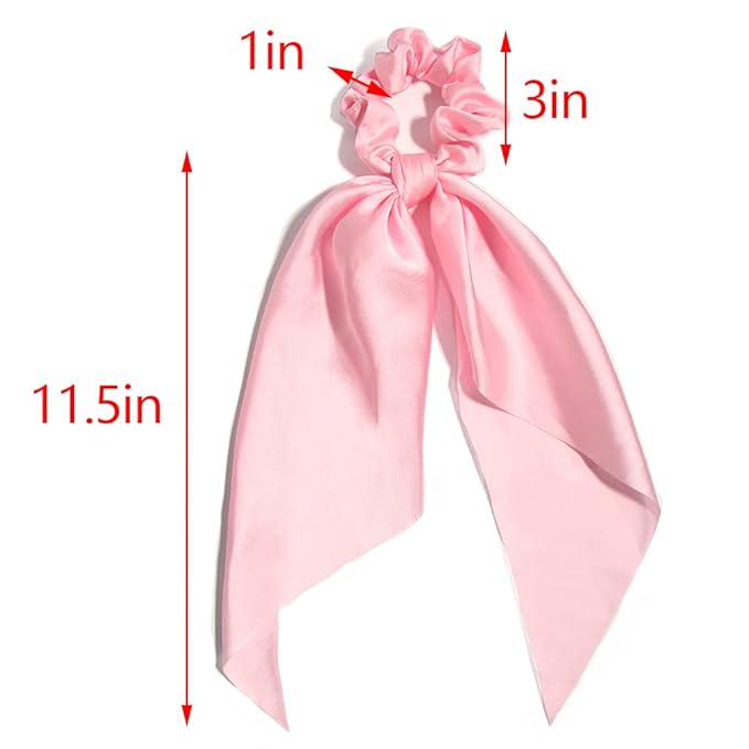 Pack of 2 Knotted Bow Hair Scrunchies Elastic Hair Scarf Black Hair Ties Bands Satin Hair Ribbon Scrunchy Red Ponytail Holder for Women and Girls (Light pink)