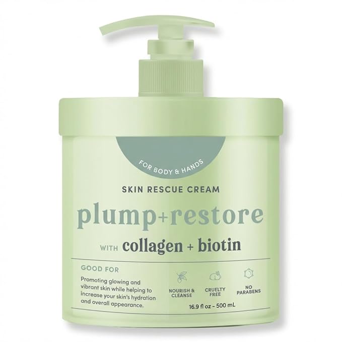 My Beauty Spot Collagen & Biotin Hand Cream with Pump Plump & Restore Moisturizing Hand Lotion for Extremely Dry Cracked Hands, Non-Greasy Body Moisturizer - 16.9 fl oz