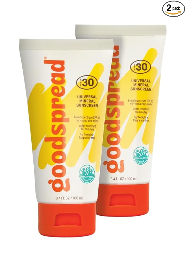 SPF 30 Mineral Sunscreen 2-Pack – No White Cast, Reef-Safe, Non-Nano Zinc, Water Resistant, Face & Body – Goodspread