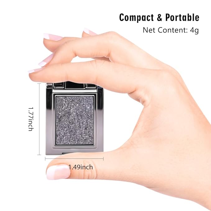 WanTuoluo Sparkly Eyeshadow Palette for Women, Single Monochrome Eye Shadow Makeup, Shiny Pressed Cream Powder, Blendable Natural, Holographic,Vegan,Travel (07-sparkly-Black)