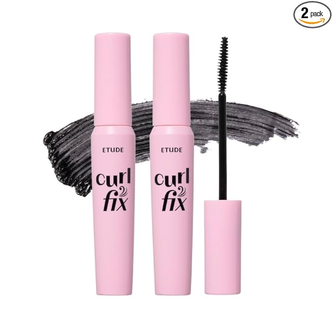 ETUDE Curl Fix Mascara Black 1+1 Set, Lash Mascara, Strong Curl Up, Long-Lasting, Waterproof, Light-Weight, Korean Makeup, Beauty, Vegan Certified (0.27 * 2 Fl Oz)