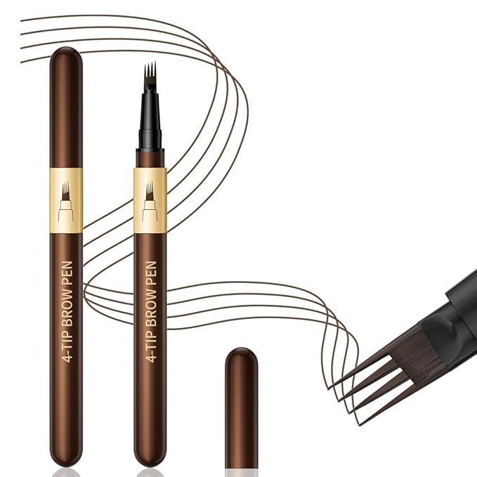 2Pcs 4-Tip Microblading Liquid Eyebrow Pen, Creates Natural Hair-Like Strokes, Waterproof Long-Lasting Smudge-Proof Brow Pen, Light Brown Eyebrow Pencil for Women (Light Brown)