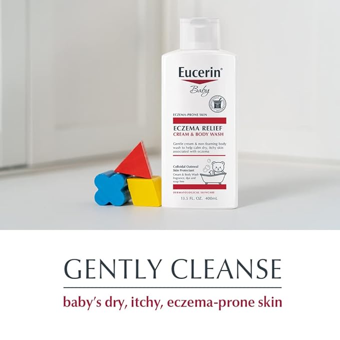 Eucerin Baby Eczema Relief Cream Body Wash, Fragrance Free Eczema Body Wash for Babies with Colloidal Oatmeal, 13.5 Fl Oz Bottle (Pack of 12)
