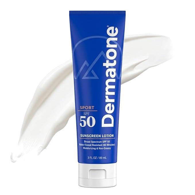 Dermatone Sport Sunscreen Lotion SPF 50 | with Vitamin C & Aloe | Water/Sweat Resistant (80 min) | Oxybenzone Free and Octinoxate Free | Non-Greasy | Moisturizing | 3oz Tube