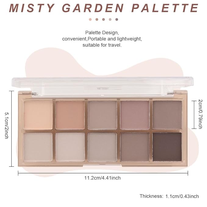 CAKAILA 10 Colors Nude Gray Taupe Matte Eyeshadow Palette,Neutral Nude Eye Shadow Palette,Long Lasting Waterproof Travel Size Makeup Pallete,Vegan,Cruelty -free
