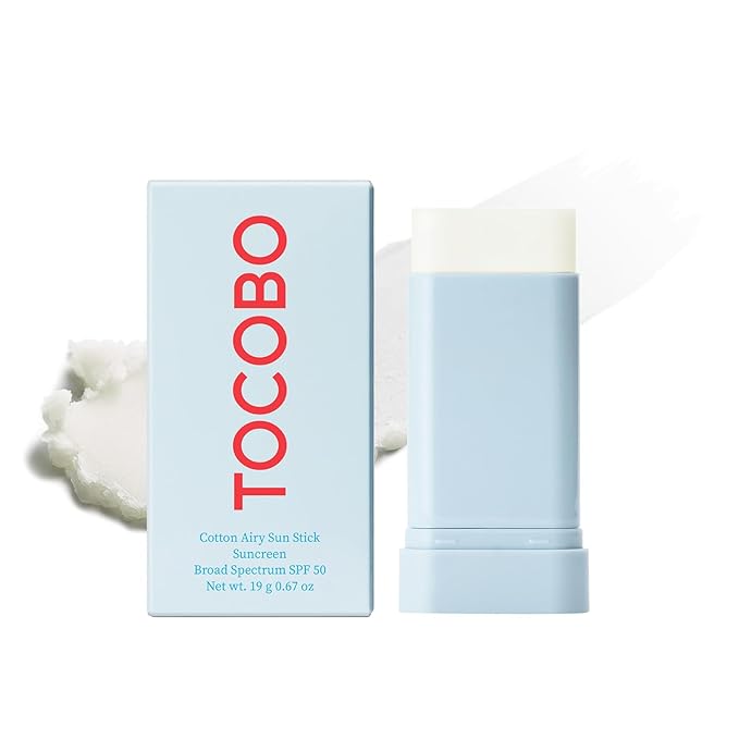 TOCOBO Cotton Airy Sun Stick SPF 50 Broad Spectrum Korean Matte Sunscreen Stick for Face - Travel Size Sebum Control Sunblock -Vegan, Lightweight, 0.67 oz (2pcs, 0.5 Fl Oz (Pack of 2), 2pcs)