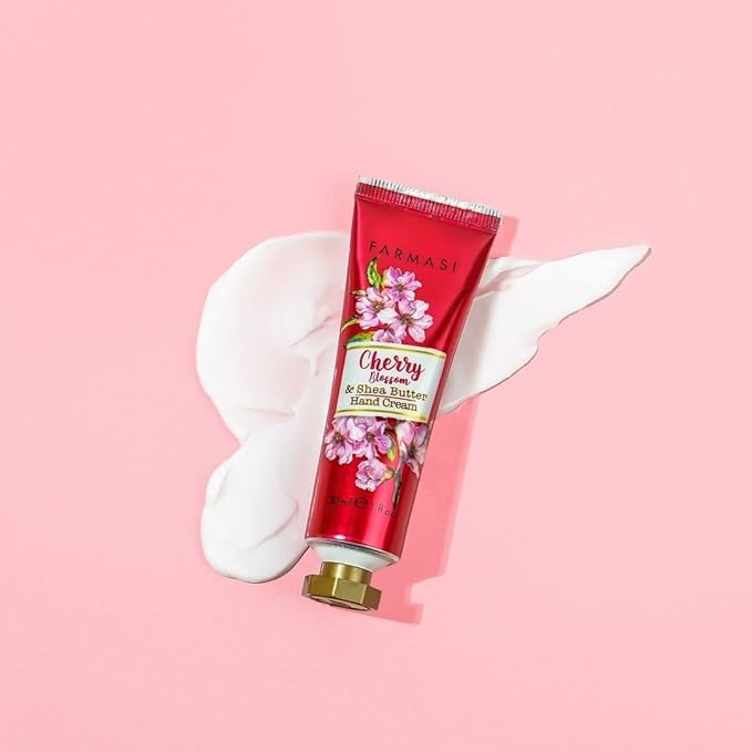 FARMASi Hand Cream with Shea Butter, Deep Moisturizing Hand Lotion for Dry Hands, Fast-Absorbing Lightweight Formula, Daily Hand Care, Travel Size, 1 fl oz, Cherry Blossom & Shea Butter