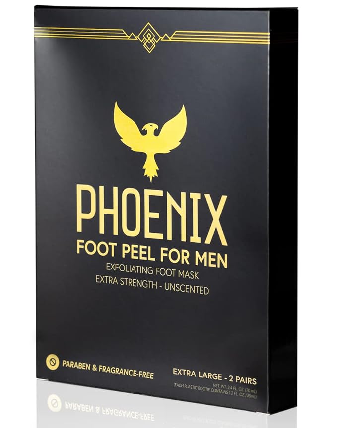 (Pack of 2) Phoenix Foot Peel for Men - Extra Large - Extra Strength - Exfoliating Dry Feet Treatment - Callus Remover - Unscented - Paraben and Fragrance Free