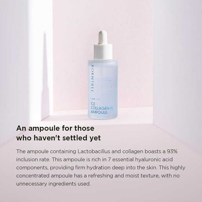 BORNTREE Like Sky Ice Marine Collagen 93 Ampoule 1.69 fl oz with 7 Types of Hyaluronic Acid, Absorption Rate of More than 40 Times, K-Beauty Skin Serum