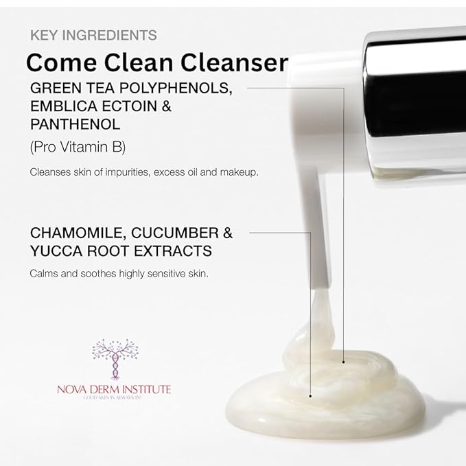 Nova Derm Come Clean Gentle Facial Cleanser –AHA BHA Face Wash for Oily & Acne Prone Skin, Deep Pore Cleansing, Non Comedogenic, Fragrance Free Face Wash(6.7 fl oz)