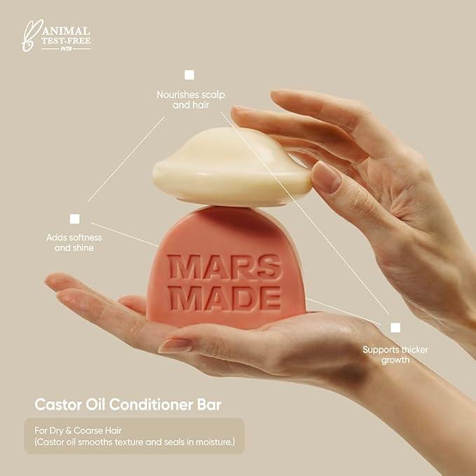 MARS MADE Castor Oil Conditioner Bar - Nourishing & Soothing Natural Deep Conditioner for All Hair Types - Hair Moisturizing, Cleansing Solid Soap Bar - Zero Waste, No Animal Trials 3.5 oz