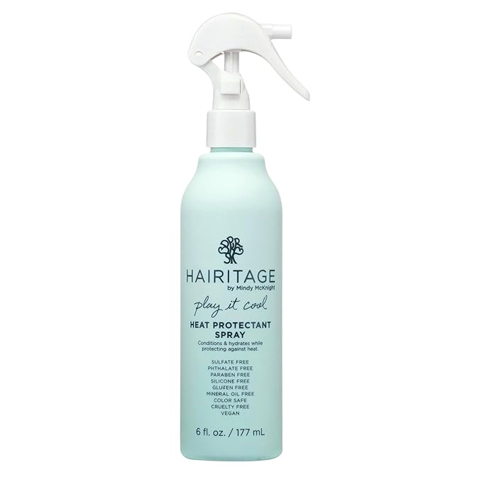 Hairitage Heat Protectant Spray for Hair - Up to 450 Degree Protection + Hydrates + Strengthens Hair - Leaves Hair Smooth + Shiny after Styling - For All Hair Types + Heated Styling Tools - 6 fl oz