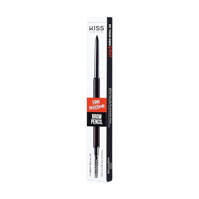Kiss New York Professional Brow Pencil with Spoolie Brush, Ultra-Fine Precision Point Eyebrow Pencil, Dual-Sided Precise, Slim Definer, Fills Brows, Long-Lasting (Granite)