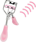 MERVK Stainless Steel Eyelash Curler with Built-in Comb Pinch Pain-Free Suitable for Any Eye Shapes and Sizes, with 5 Silicone Refill Pads (Hazy Pink)