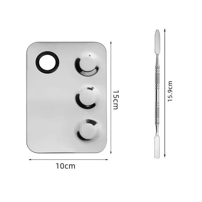1 Set of Beauty Steel Cosmetic Square Four Holes Palette with Spatula, Multifunctional Makeup Plate Tray for Foundation Eye Shadow Mixing Tool (Square four hole color palette)