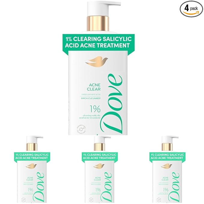 Dove Serum Body Wash Acne Clear for troubled skin with Salicylic Acid 18.5 Fl Oz (Pack of 4)